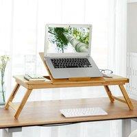 SONGMICS Bamboo Foldable Laptop Desk Height Adjustable with Drawer Angles in Natural