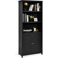 Costway Wooden Tall Bookcase 3-Tier Shelving Storage Cabinet 2 Doors Display Organizer in Black
