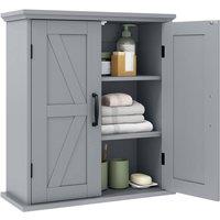 Costway Bathroom Wall Cabinet Farmhouse Medicine Cabinet w/ 2 Doors & Shelves in Grey