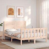 Berkfield Home Bed Frame with Headboard Double Solid Wood in Brown