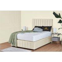 UK Bed Furniture Hamilton Divan Ottoman Storage Bed with End Lift & 54 Inch Headboard in Cream | Size: King