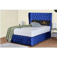 UK Bed Furniture Edwina Divan Ottoman Storage Bed with End Lift & 54 Inch Headboard in Blue | Size: Double
