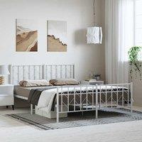Berkfield Home Metal Bed Frame without Mattress with Footboard White 193x203cm in White | Size: 193x203 cm