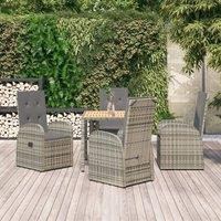 Berkfield Home 5 Piece Garden Dining Set Grey Poly Rattan&Solid Wood Acacia