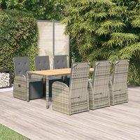 Berkfield Home 7 Piece Garden Dining Set Grey Poly Rattan&Solid Wood Acacia