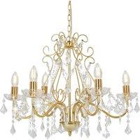 Berkfield Home Chandelier with Crystal Beads Golden Round 6 x E14 in Gold