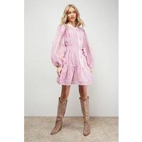 Oasis Women's Jacquard Chiffon Button Down Belted Mini Dress in Mauve | Size: 12