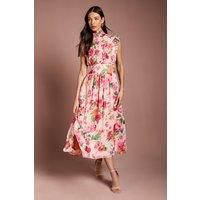 Coast Women's Ruched Detail Printed Georgette Midi Dress in Pink | Size: 12