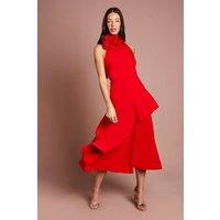 Coast Women's High Neck Corsage Detail Midi Dress in Flame Red | Size: 10