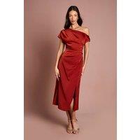 Coast Women's Off Shoulder Satin Side Tie Midi Dress in Rust | Size: 10