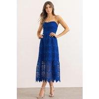 Klass. Women's Bandeau Crochet Lace Maxi Dress in Cobalt | Size: 22
