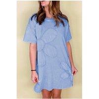 Everyday The Label Women's Sky Blue Mineral Wash Flower Patchwork Mini T-Shirt Dress in Pale Blue | Size: Medium