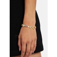 Cernucci Women's Pink Multi Gemstone Motif Bracelet - Gold - 10mm in Metallic Gold | Size: 7 inches