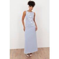 Maya Deluxe Women's Floral Embroidery Cowl Back Maxi Dress in Light Blue | Size: 16