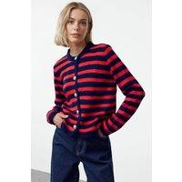 WOVCOR Women's Soft Textured Striped Knit Cropped Cardigan in Navy | Size: XS