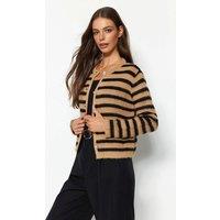 WOVCOR Women's Soft Textured Striped Knit Cropped Cardigan in Camel | Size: Small