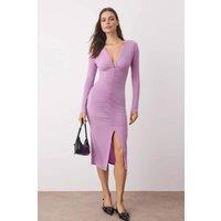 WOVCOR Women's Draped V-Neck Midi Knit Pencil Dress in Lilac | Size: XS