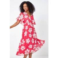 Roman Women's Petite Floral Print Chiffon Cape Dress in Coral | Size: 12