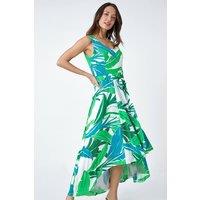 Roman Women's Sleeveless Palm Print High Low Maxi Dress in Green | Size: 10