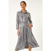 Roman Women's Sequin Shirt Dress in Silver | Size: 14