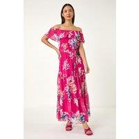 Roman Women's Floral Bardot Belted Maxi Dress in Pink | Size: 10