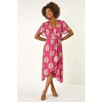 Roman Women's Jacquard Midi Wrap Dress in Pink | Size: 18