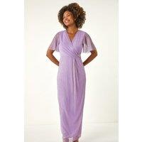 Roman Women's Metallic Plisse Bodycon Maxi Dress in Lilac | Size: 12