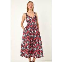Roman Women's Sweet Heart Floral Print Stretch Dress in Red | Size: 10