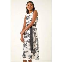 Roman Women's Monochrome Printed Satin Midi Dress in White | Size: 10
