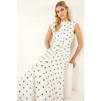 Roman Women's Spot Print Boat Neck Dress in Ivory | Size: 20