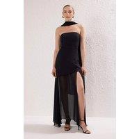WOVCOR Women's Woven Maxi Evening Dress With Shawl Detail in Black | Size: 10