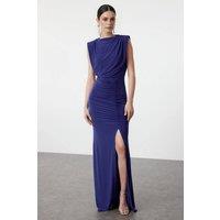 WOVCOR Women's Draped Ruched Split Maxi Dress in Blue | Size: 6