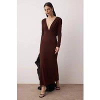 WOVCOR Women's Plunge Neck Long Sleeve Lined Knit Maxi Dress in Brown | Size: 8