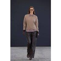WOVCOR Women's Cashmere Blend Crew Neck Long Sleeve Knit Jumper in Taupe | Size: Small