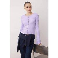 WOVCOR Women's Flared Sleeve Ribbed Knit Button Through Cardigan in Lilac | Size: S/M