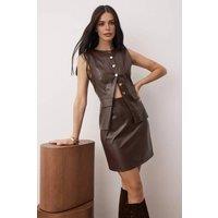 WOVCOR Women's Faux Leather Buttoned Body-Hugging Mini Woven Dress in Brown | Size: 10