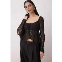WOVCOR Women's Square Neck Unlined Lace Party Blouse in Black | Size: 10