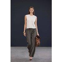 WOVCOR Women's Crew Neck Cashmere Blend Knit Vest with Button Front in Ecru | Size: Medium