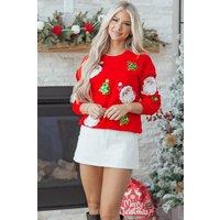 Everyday The Label Women's Red Santa Claus Christmas Tree Patched Pattern Drop Shoulder | Size: 20