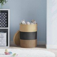 Berkfield Home Storage Basket with Lid Black & Beige 37x50 cm Cotton | Size: 37x50 cm