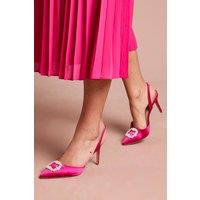 Coast Women's Selene Satin Pearl Trim Slingback High Heel Court Shoes in Magenta | Size: 8