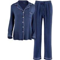 MODISHION Women's Long Sleeve Button Down Pajama Set in Dark Navy | Size: XL