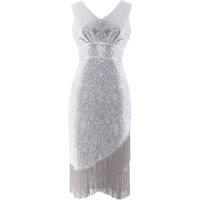 MODISHION Women's Elegant Dress with Tassels & Sequins in Silver | Size: Large