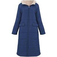 MODISHION Women's Mid-length Zip Up Padded Coats with Hood in Blue | Size: 2XL