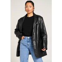 Barneys Originals Women's Oversized Leather Blazer Jacket in Black | Size: XS