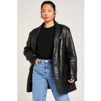 Barneys Originals Women's Oversized Leather Blazer Jacket in Black | Size: XL
