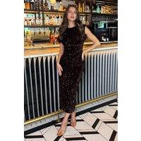 AX Paris Women's Chocolate Velvet Sequin Round Neck Midi Dress | Size: 14