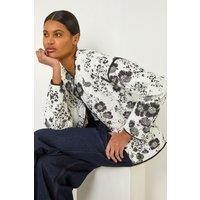 Roman Women's Floral Print Cotton Jacket in Black | Size: 12