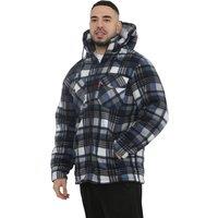 MyShoeStore Men's Padded Fur Lined Winter Shirt Jacket with Detachable Hood in Blue | Size: Large