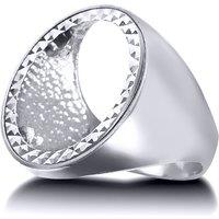 Jewelco London Men's Silver Domed Polished Full Sovereign Mount Ring | Size: R